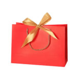 Xmas Red plain paper bag with ribbon