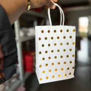 Valentine Gold & white polkadot craft bag
