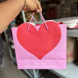 Valentine pink & red heart paper bag